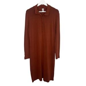 Peruvian Collection Long Sleeve Collared Polo Midi Dress Brown Women's Size L